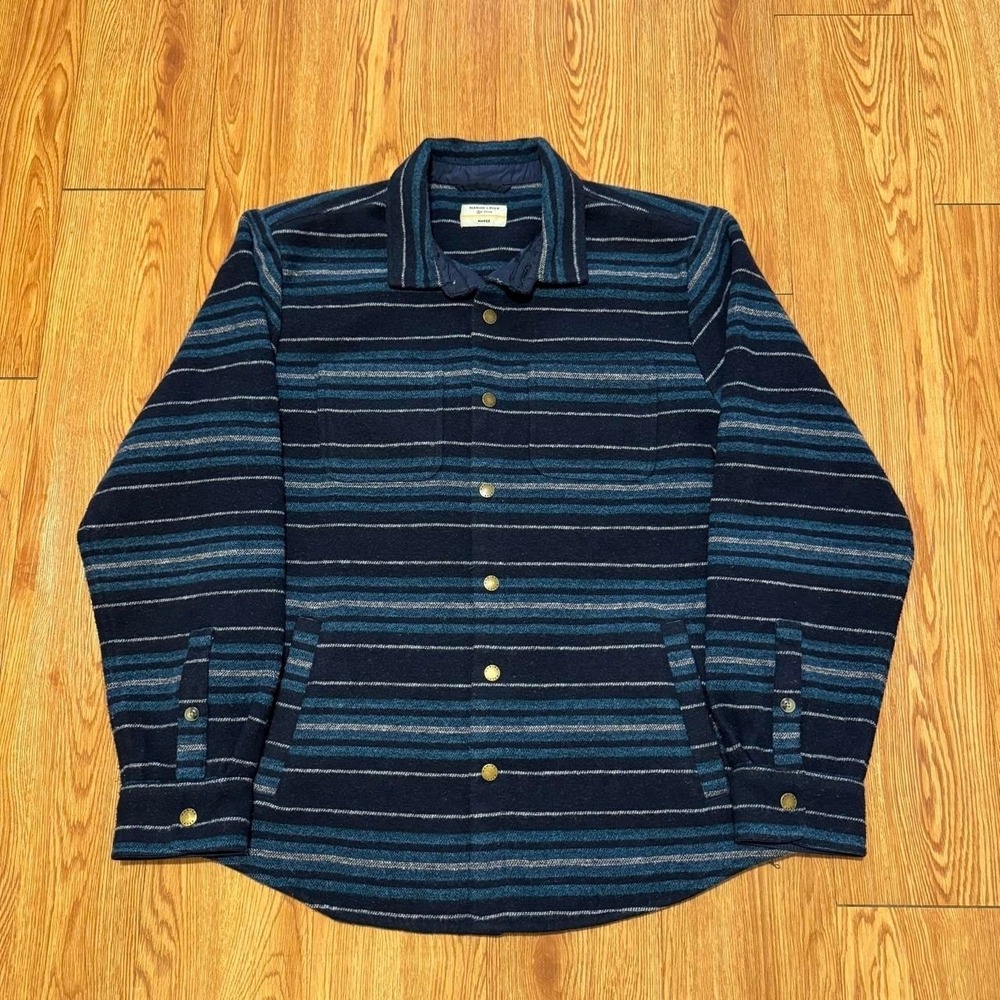 Marine Layer Men's Striped Shacket Blue Button‎ Heavy Cotton Size Large